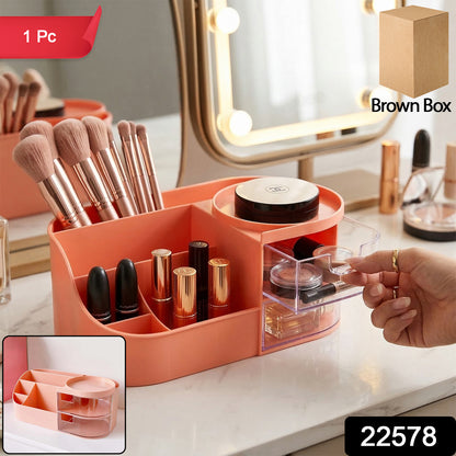 Wukusy multipurpose makeup organizer storage box with compartments for cosmetics and beauty tools, made of clear plastic.