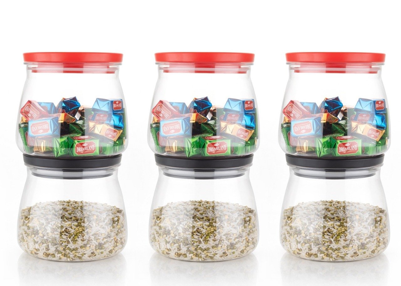 Set of 6 multicolour Matka-shaped jars with air-tight, leak-proof lids by Wukusy, 900ml kitchen storage containers