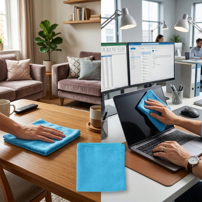Set of four Wukusy microfiber cleaning cloths, 28x29 cm, soft and absorbent for effective cleaning and dusting.
