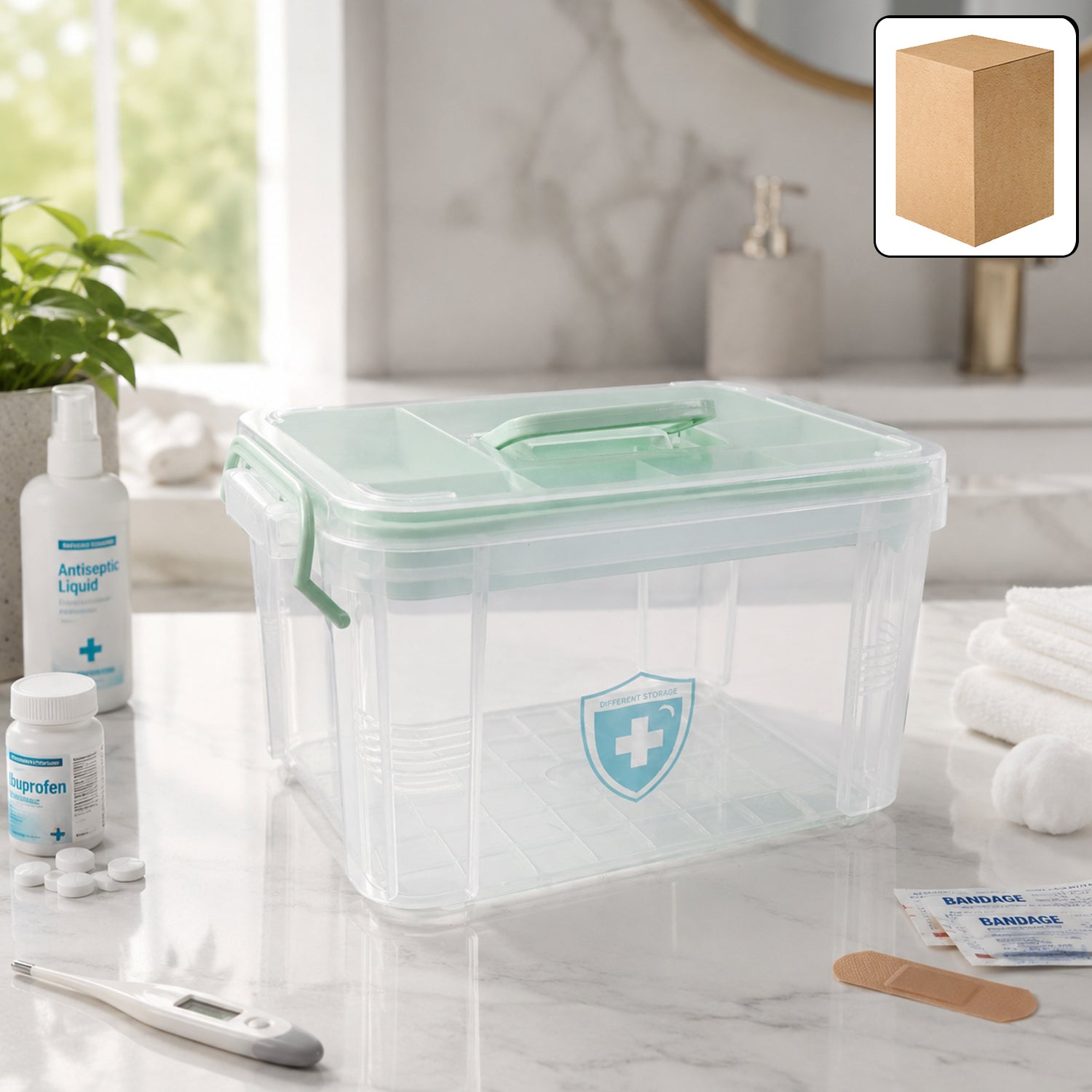 Wukusy plastic medicine storage box with lid for first aid tablets, healthcare organizer, compact and portable for safe medication storage