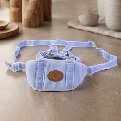 Wukusy baby walking assist belt with handle, toddler learning walk harness in blue, designed for safe early walking support