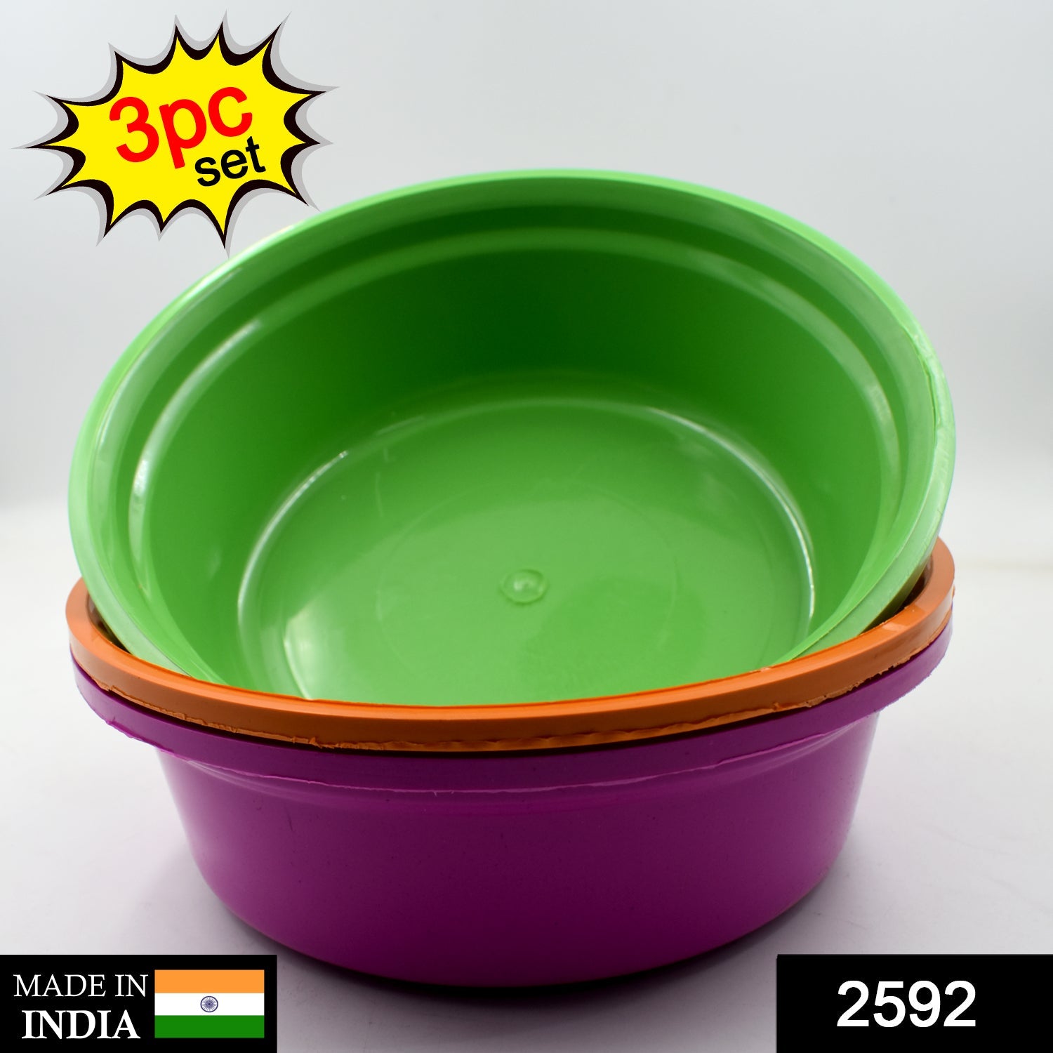 Set of three Wukusy plastic round storage bowls, tubs, and baskets for household organization and home improvement.
