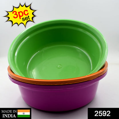 Set of three Wukusy plastic round storage bowls, tubs, and baskets for household organization and home improvement.