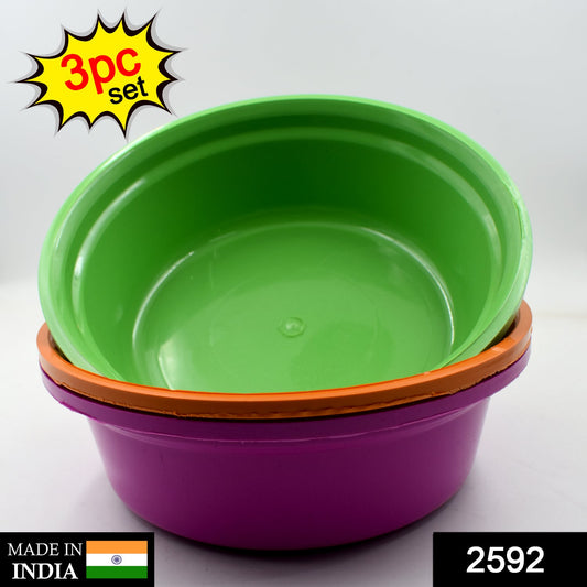 Set of three Wukusy plastic round storage bowls, tubs, and baskets for household organization and home improvement.