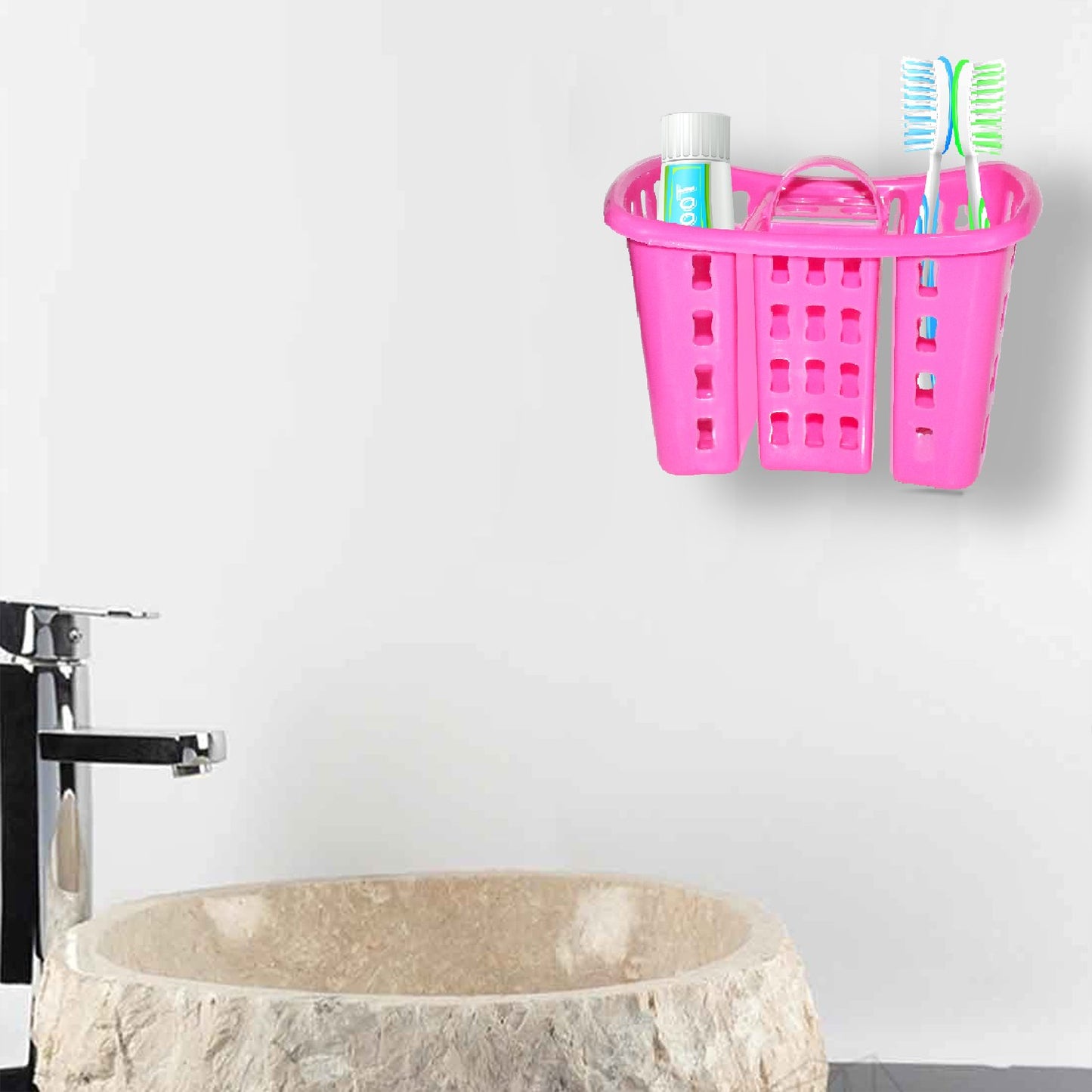 Wukusy 2450 toothbrush and toothpaste bathroom organizer stand with 4-in-1 holder for bathroom storage and organization.