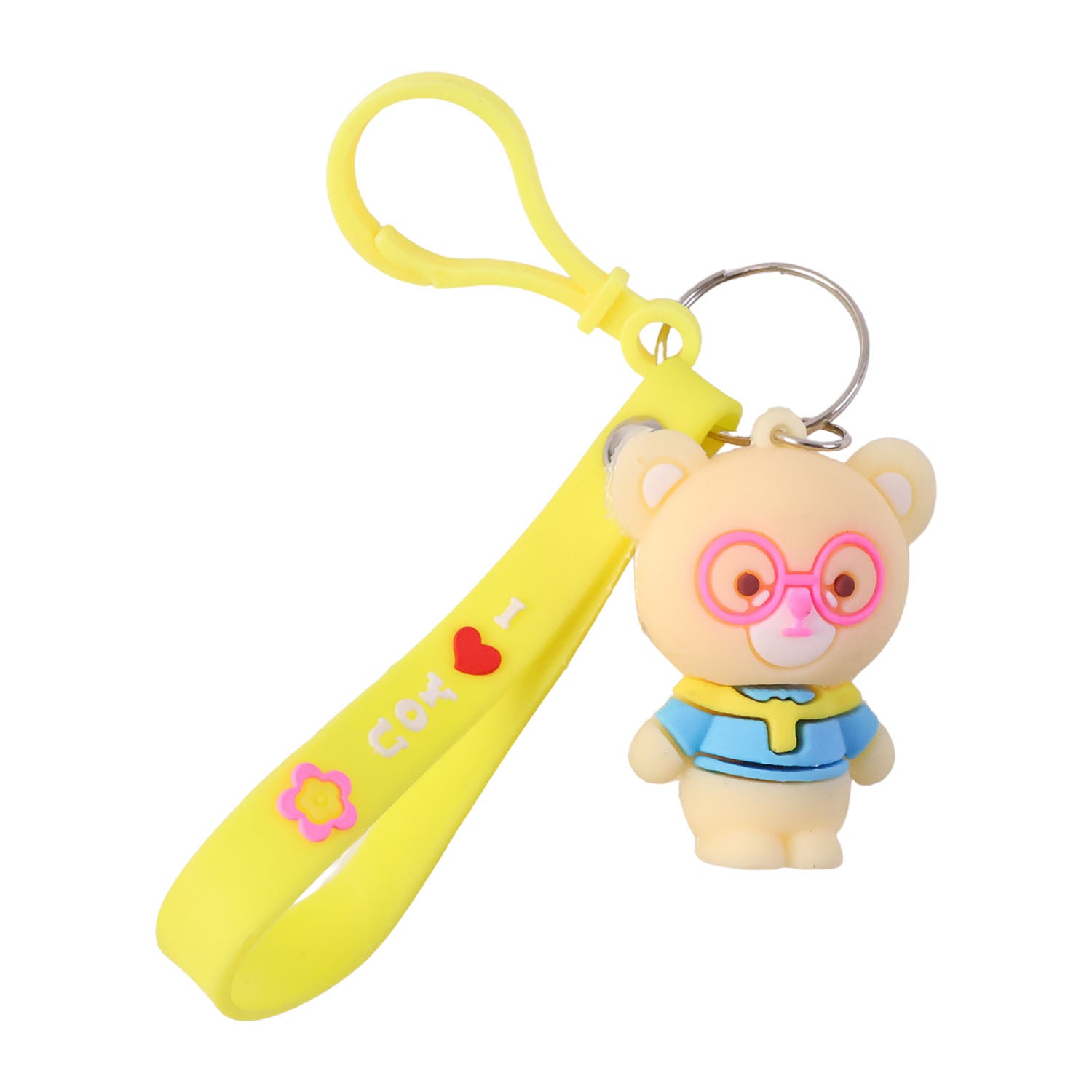 Cute cartoon bear silicone keychain by Wukusy featuring a adorable bear design on a bright silicone keychain.