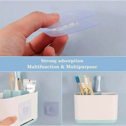Wukusy 7433 transparent adhesive male hook for hanging items, shown attached to a wall in a home improvement setting.
