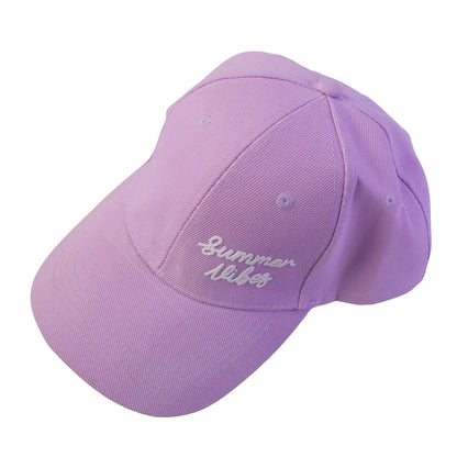 Wukusy stylish summer vibes embroidered baseball cap for men and women, showing a close-up of the cap with colorful embroidery.