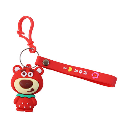 Wukusy cute cartoon bear figure keychain with round bear face, soft colors, and detailed features on a keyring.