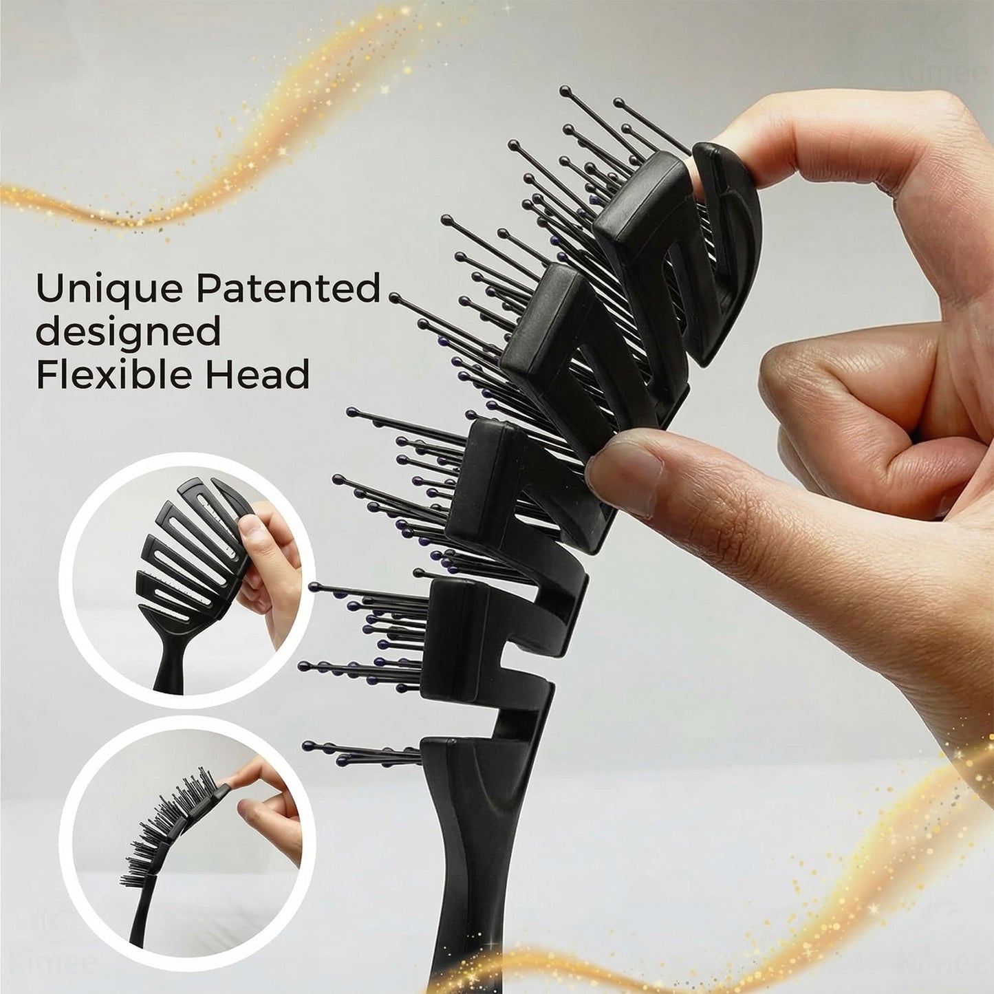 Wukusy premium detangling hair styling brush with flexible vent design, showcasing its ergonomic handle and wide tooth comb.