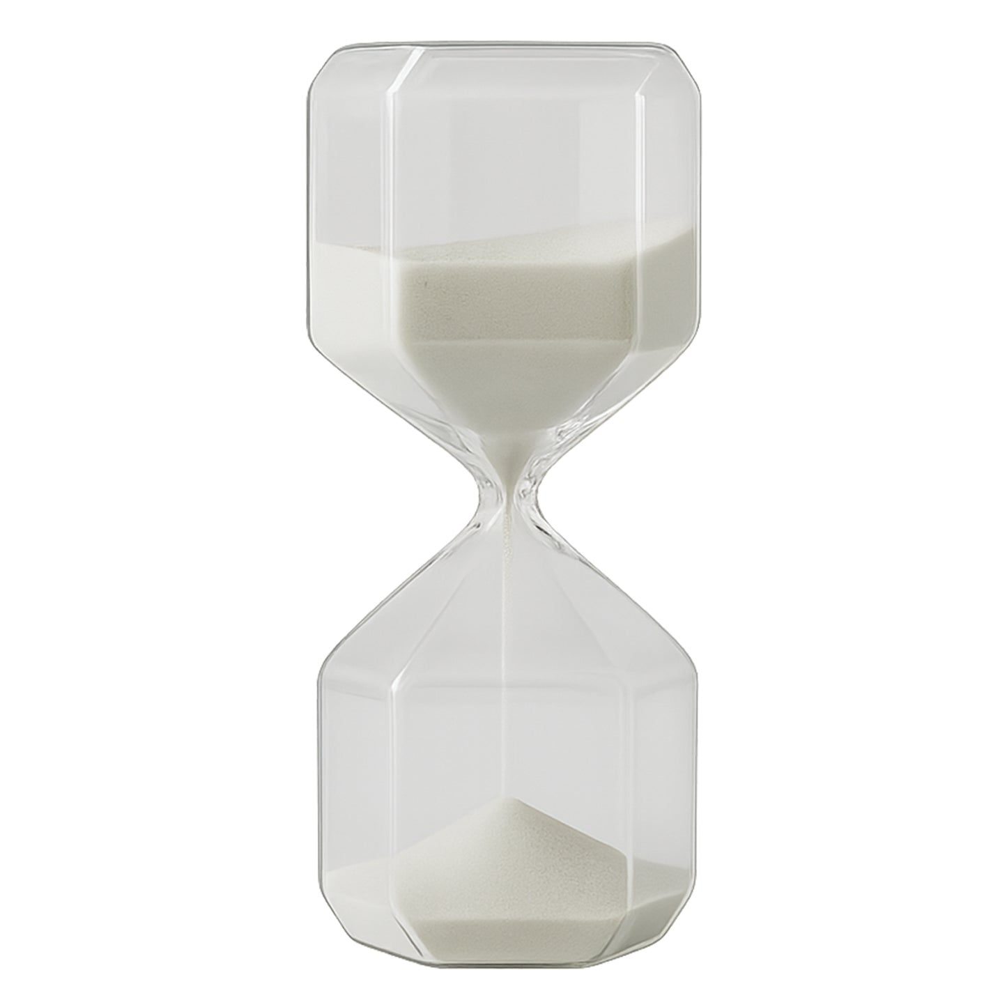 Elegant glass hourglass sand timer for office use by Wukusy, showcasing a sleek, transparent design with flowing sand inside.
