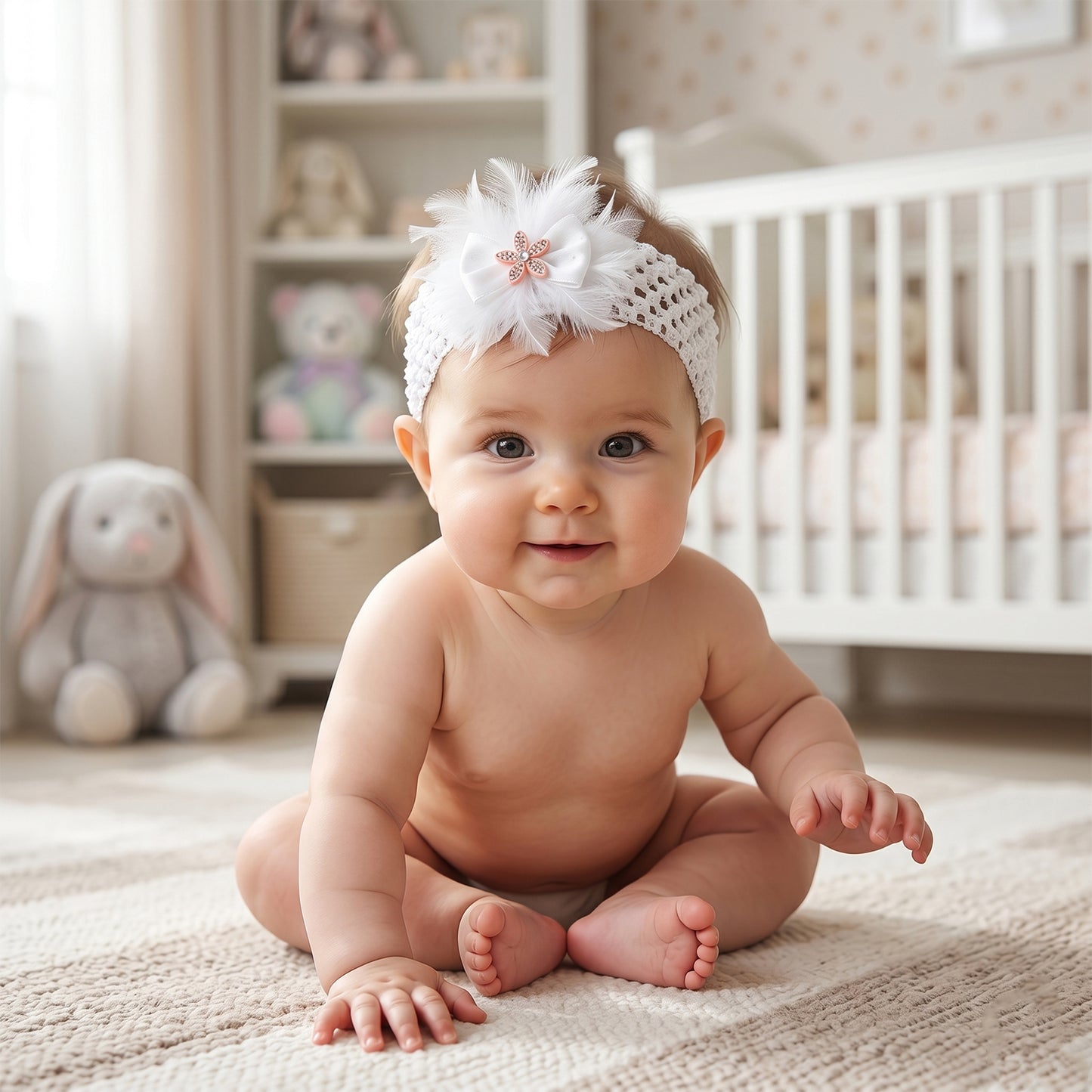 Soft elastic floral baby headband by Wukusy, stylish stretchable hair band with cute floral design for infants.