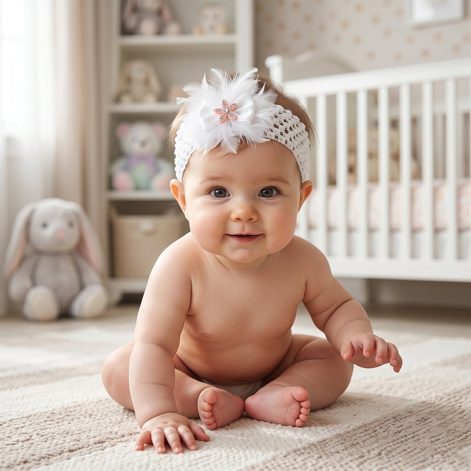 Soft elastic floral baby headband by Wukusy, stylish stretchable hair band with cute floral design for infants.