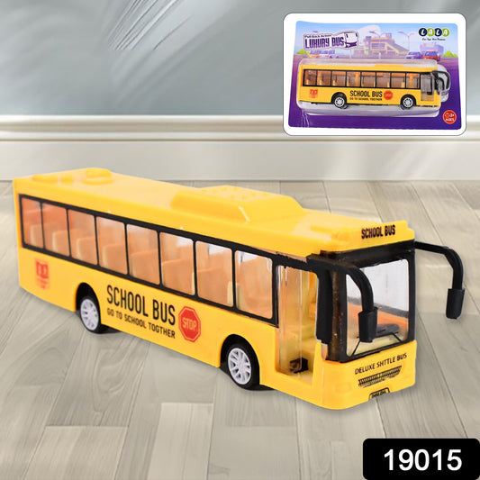 Yellow Wukusy Inertia Bus toy with fine details, miniature model car for collection or gift, high simulation mini bus toy.