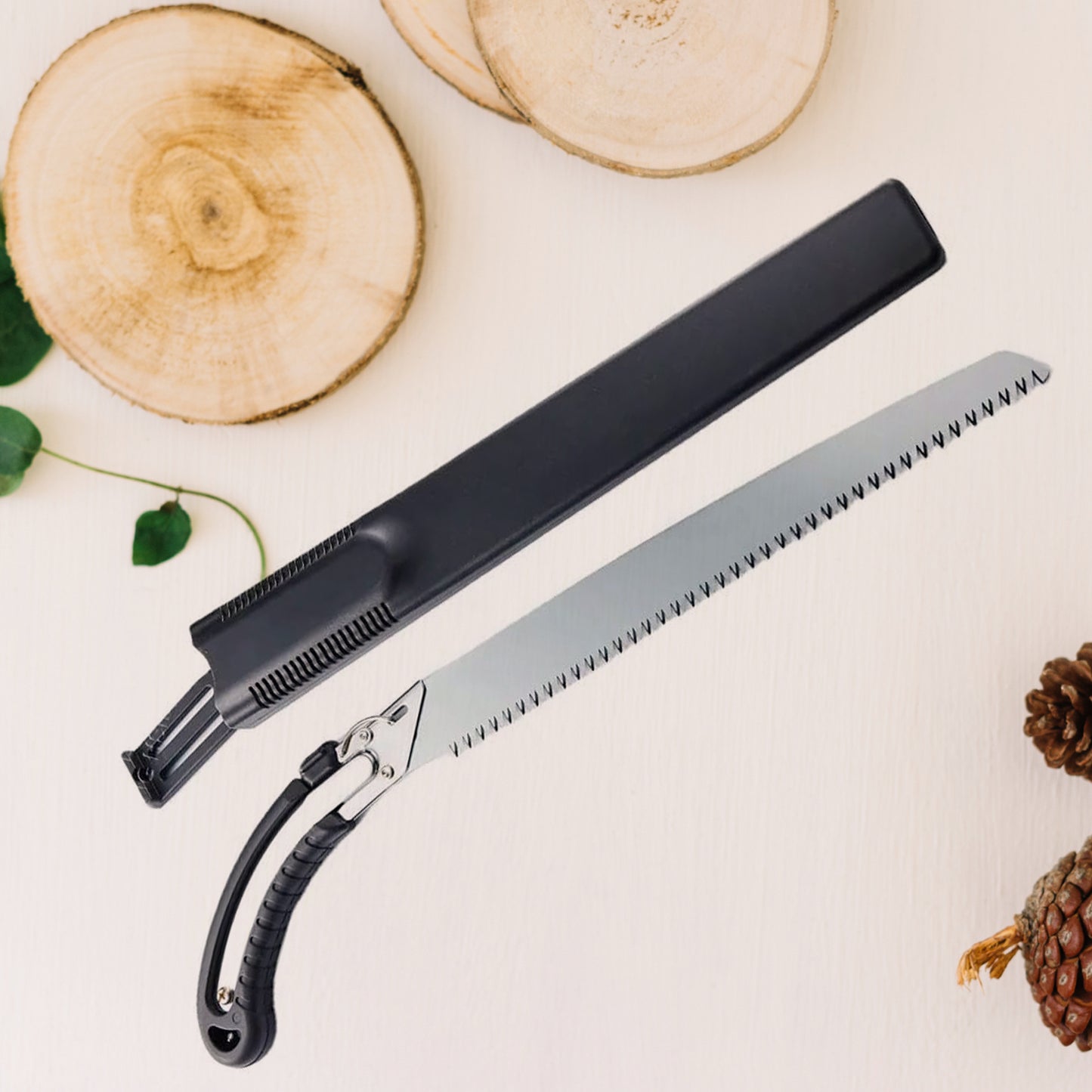 Wukusy garden hand pruning saw with cover, 50 cm long, ideal for cutting tree branches in outdoor gardening and tree trimming.