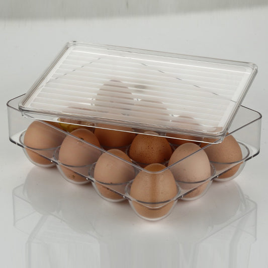 Wukusy 12-cavity egg storage box in white, designed to hold and organize eggs securely in a kitchen setting.