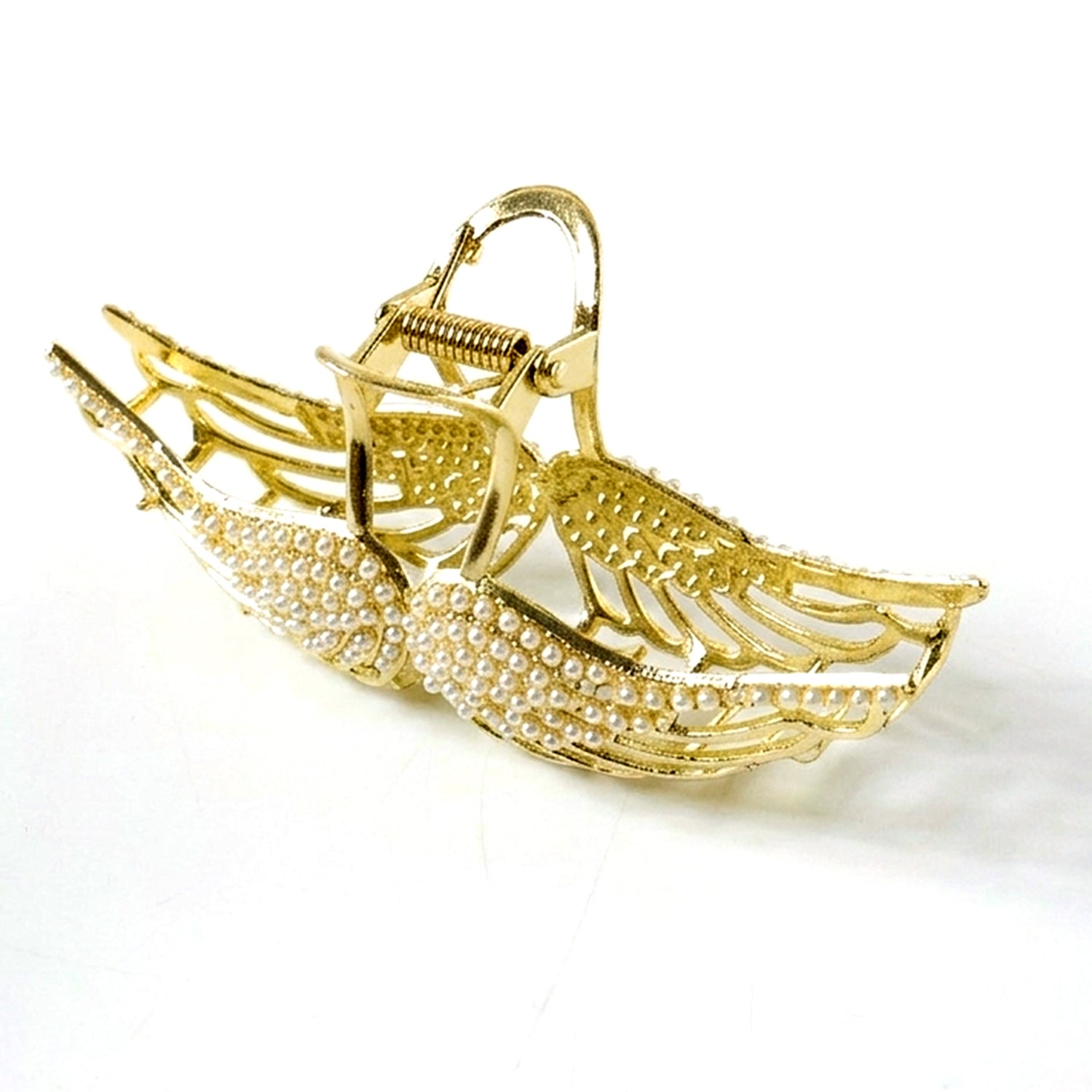 Wukusy premium pearl studded elegant hair claw clip for women, showcasing a stylish hair accessory with pearl accents.
