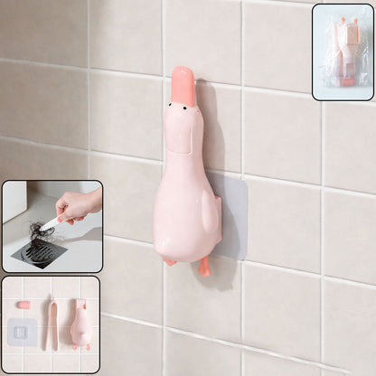 Duck-shaped bathroom hair catcher organizer by Wukusy, featuring a playful design to catch hair in the shower drain.