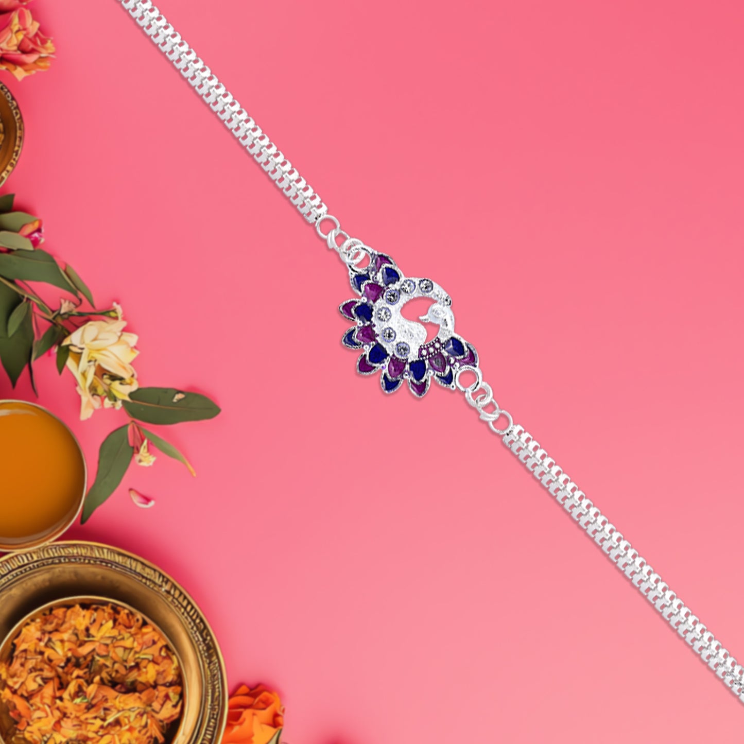 Wukusy Raksha Bandhan tying love and protection-themed fashion bracelet with intricate design and traditional embellishments.