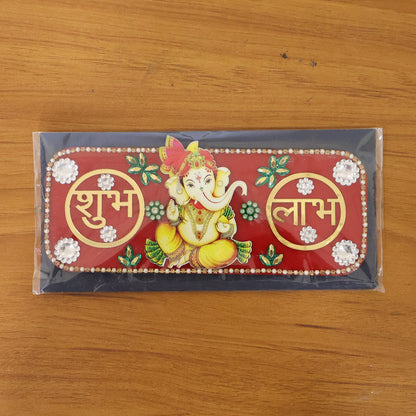 Decorative Wukusy Shubh Labh door hanging featuring Lord Ganesha design, traditional Indian ornament for home decor.