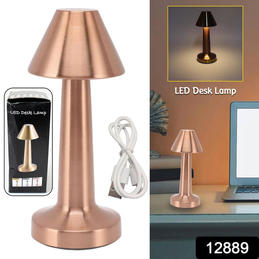 Wukusy LED touch control desk lamp with metal finish, rechargeable, three color options, dimmable brightness, suitable for home or kids' room