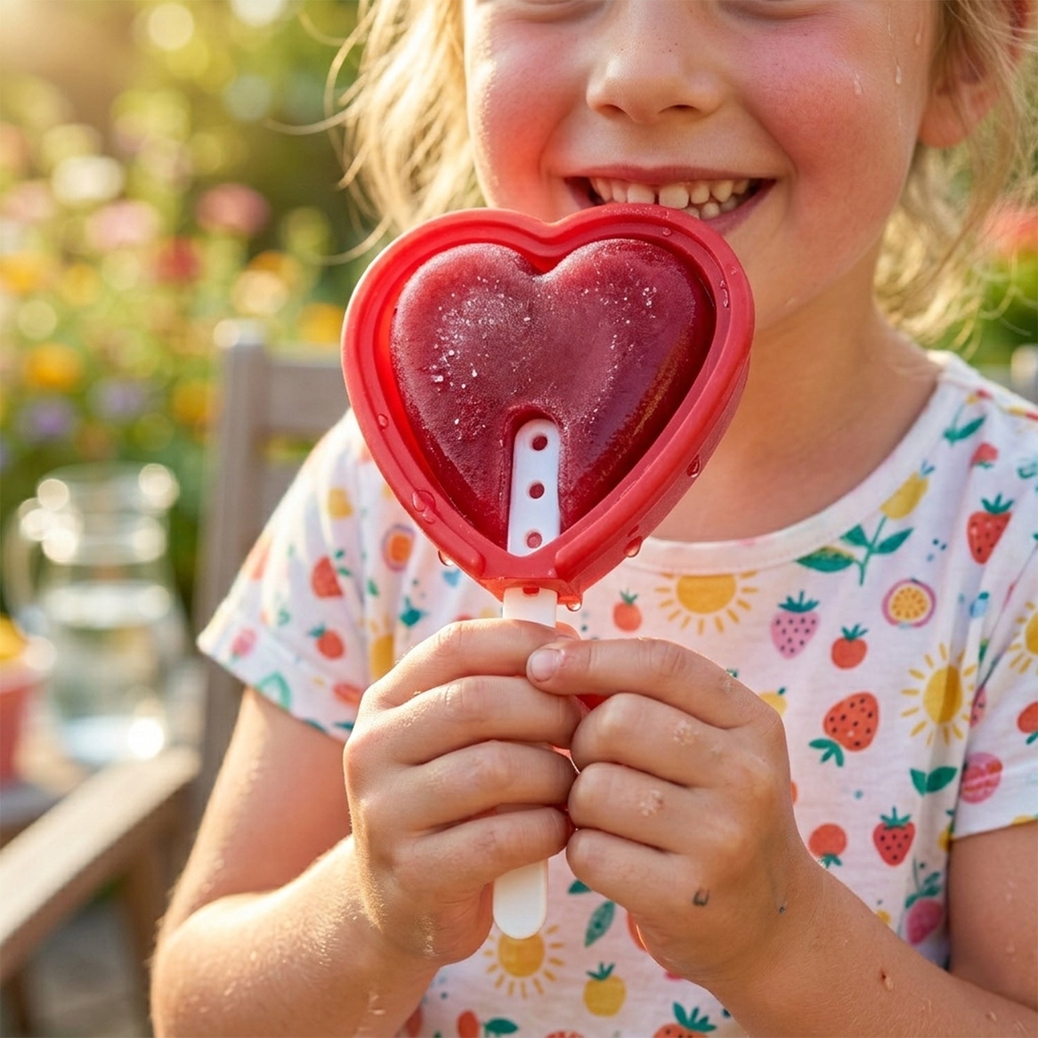 Wukusy premium heart-shaped silicone popsicle mold set with four colorful molds for homemade frozen treats.