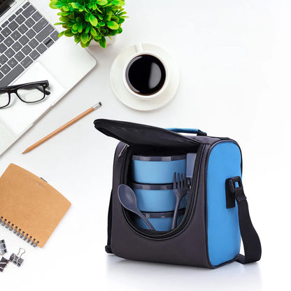 Wukusy 5106 all-in-one lunch box with fabric bag, compact and portable for office or school use, featuring multiple compartments.