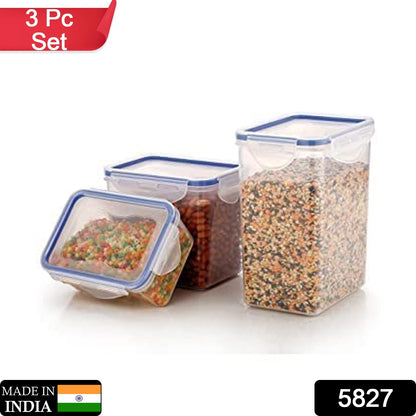 Wukusy 3-pack rectangle food storage containers with airtight leak-proof lids in transparent plastic, 500ml, 1000ml, and 1500ml sizes