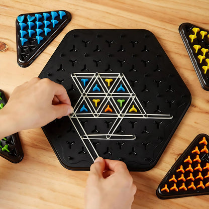 Wukusy strategic triangle color matching puzzle board game for kids and family, featuring vibrant colored triangles on a wooden puzzle board.