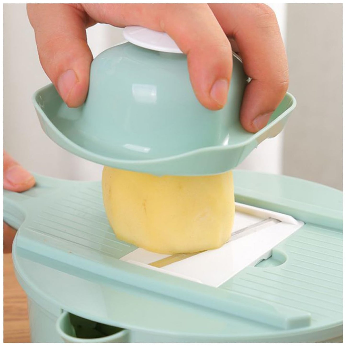 Wukusy multi-functional kitchen vegetable slicer set with various blades and handles for slicing, dicing, and julienning vegetables.