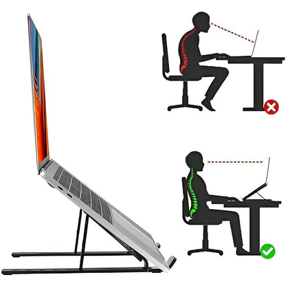 Wukusy foldable height adjustable laptop stand with aluminum surface, supporting ergonomic use and easy portability.