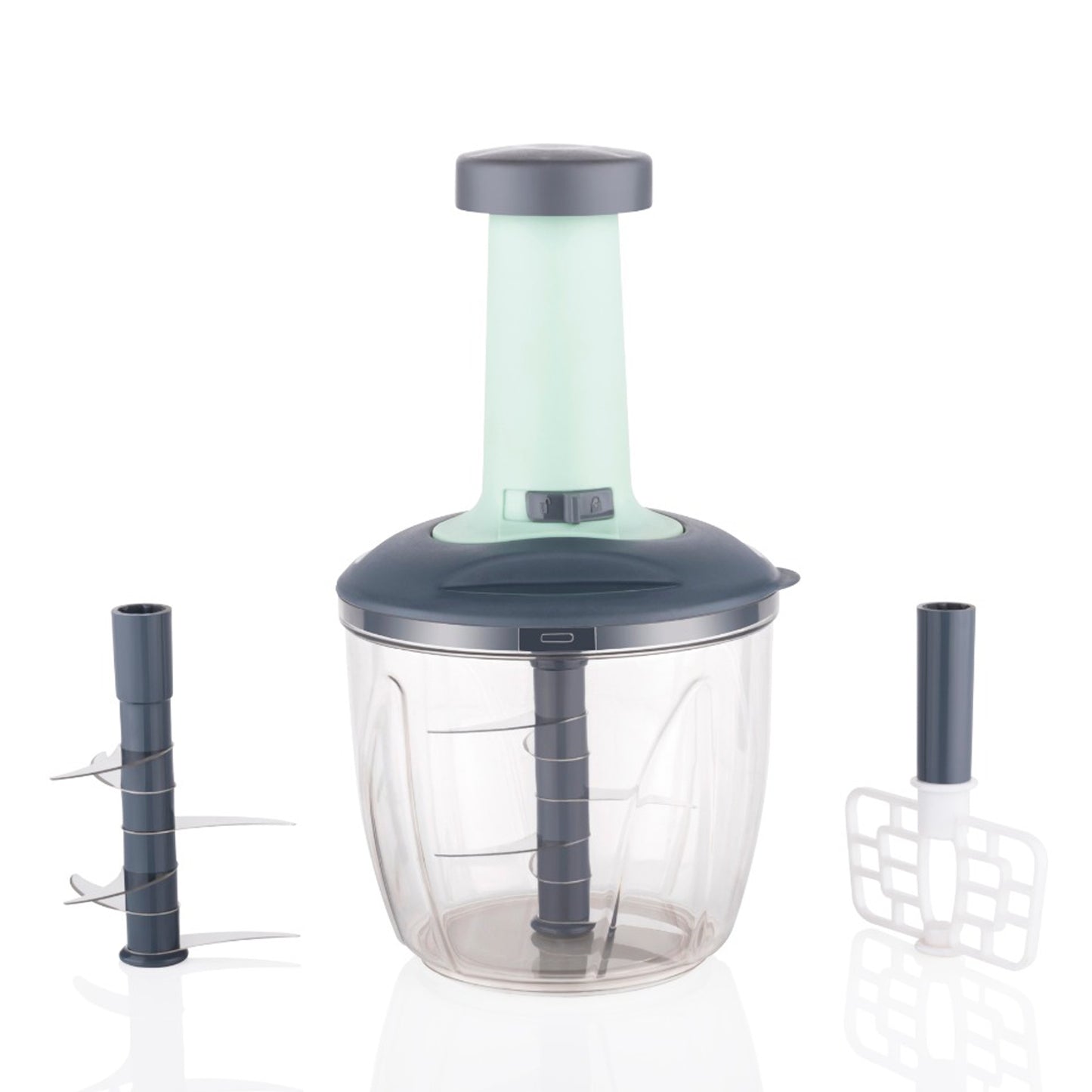 Wukusy 1100ml 2-in-1 push-up chopper and blender with 6 sharp blades for vegetable and fruit chopping, easy push and chop button.