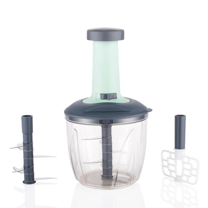 Wukusy 1100ml 2-in-1 push-up chopper and blender with 6 sharp blades for vegetable and fruit chopping, easy push and chop button.