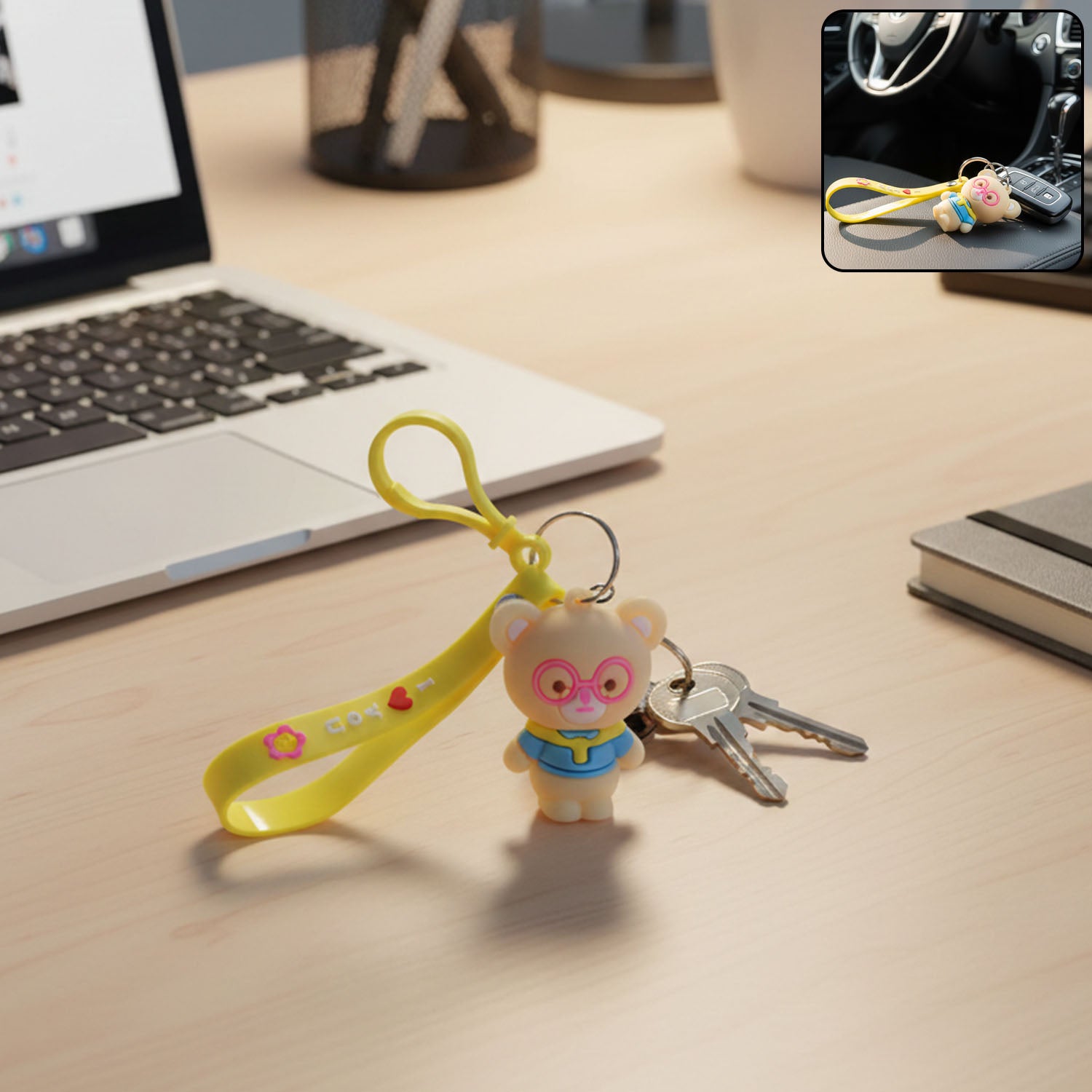 Cute cartoon bear silicone keychain by Wukusy featuring a adorable bear design on a durable silicone keyring.