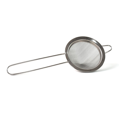 Wukusy Supermom slim stainless steel kitchen strainer with fine mesh for filtering liquids and small particles.