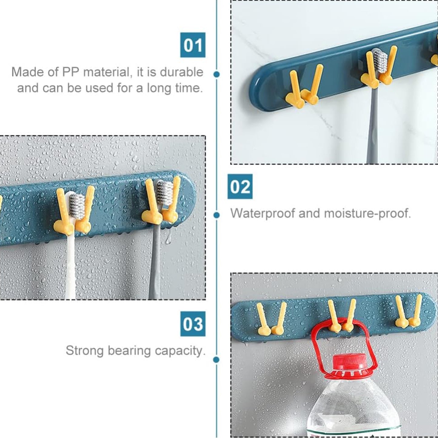 Plastic toothbrush holder by Wukusy, wall-mounted bathroom organizer with hooks and shelf for convenient storage.