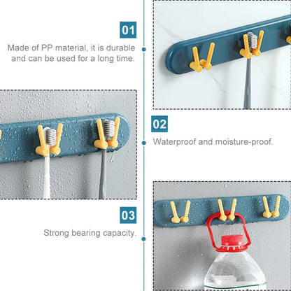 Plastic toothbrush holder by Wukusy, wall-mounted bathroom organizer with hooks and shelf for convenient storage.