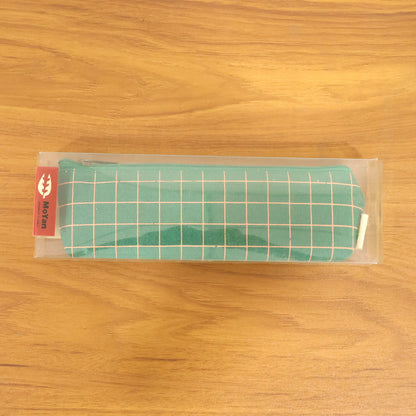 Green grid printed zipper pencil pouch organizer by Wukusy, compact storage for pens, pencils, and small stationery items.