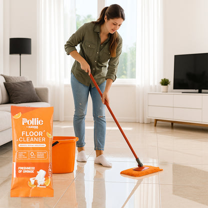 Wukusy Pollic Kadam concentrated floor cleaner sachet with orange fresh fragrance, 50g, for effective home floor cleaning.