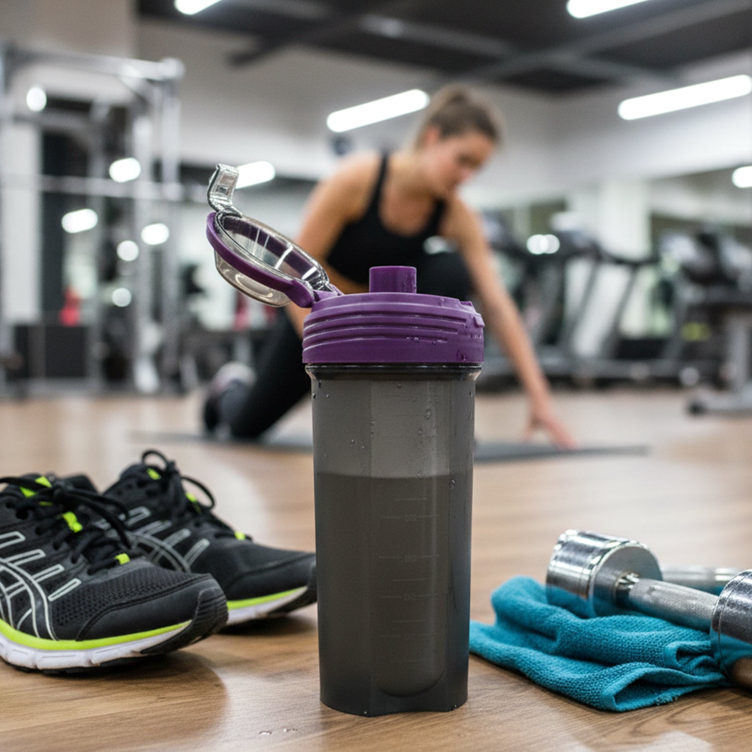 Wukusy 700ml multipurpose protein shaker bottle with leak-proof lid, black body, and mixing ball for smoothies and supplements