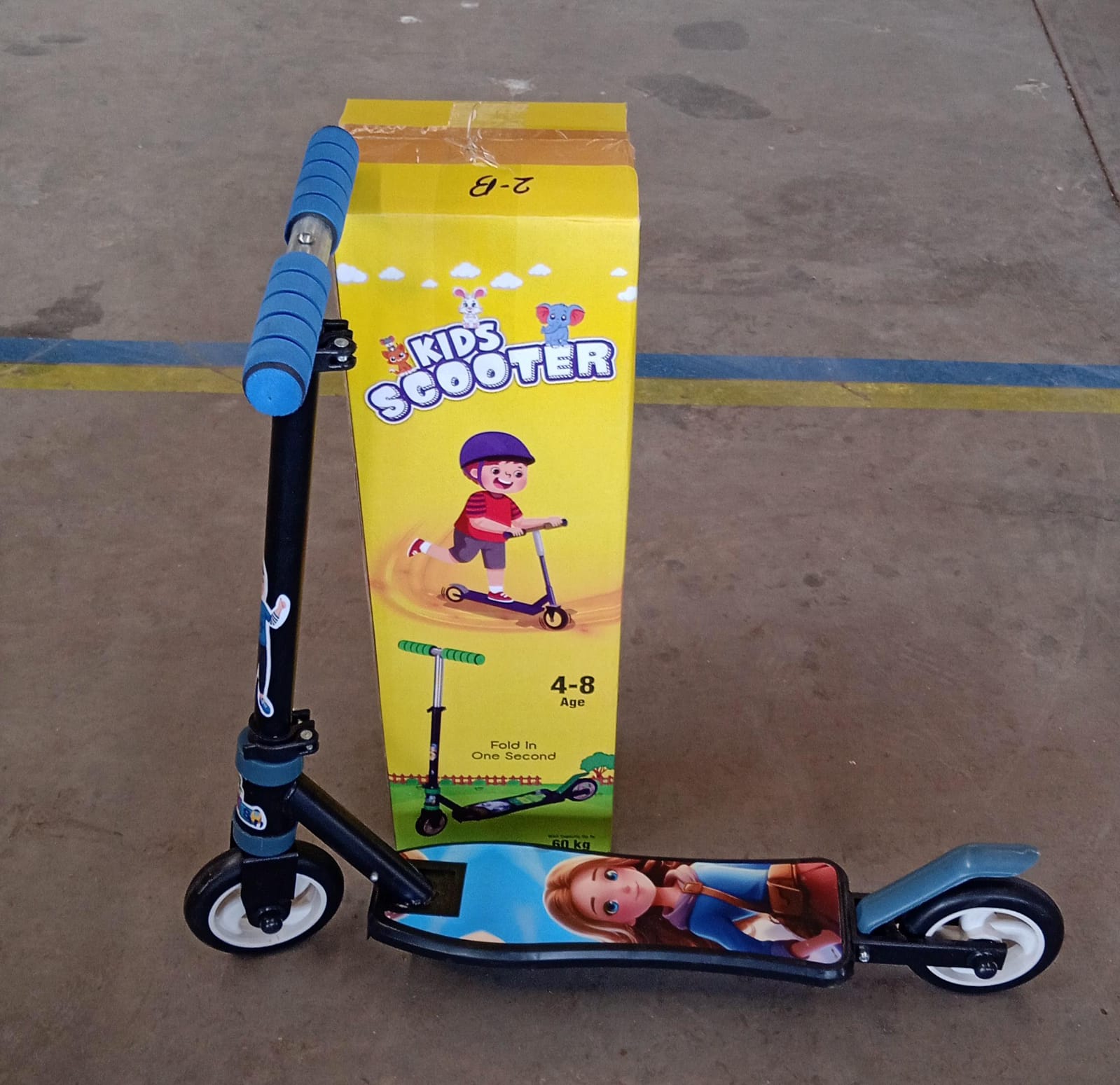 Wukusy kids ride-on push scooter for boys and girls, foldable, multicolor, with adjustable height and two wheels for ages 4-8.