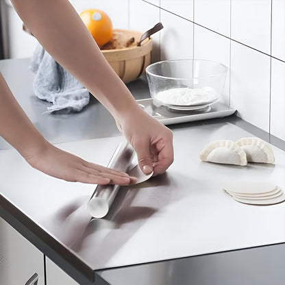 Wukusy premium stainless steel antibacterial chopping board for kitchen, featuring a sleek, durable surface for food prep.