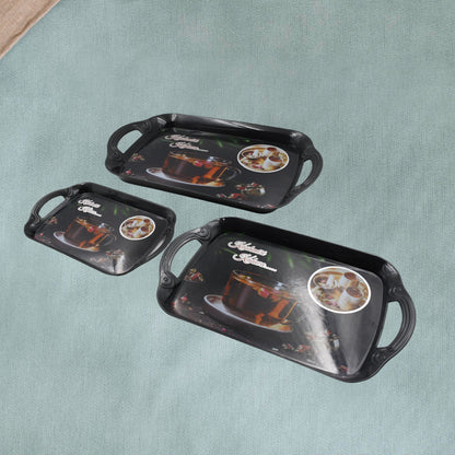 Wukusy set of 3 melamine serving trays in different sizes for kitchen, tea, snacks, and office use, with a modern design.