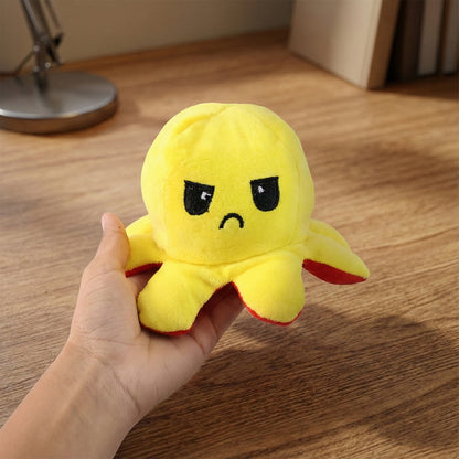 Reversible octopus mini plush toy by Wukusy, showing both cute and playful sides with vibrant colors and soft fabric.