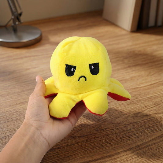 Reversible octopus mini plush toy by Wukusy, showing both cute and playful sides with vibrant colors and soft fabric.