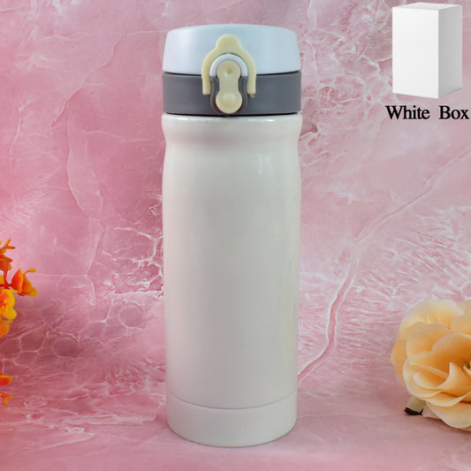 Insulated stainless steel water bottle for kids by Wukusy, 350ml, with colorful design and secure screw cap.