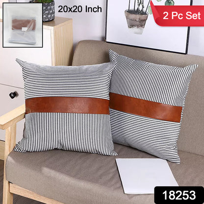 Pair of Wukusy leather and cotton pillow covers, 20x20 inch, 2-piece set, for home decor and cushion enhancement.