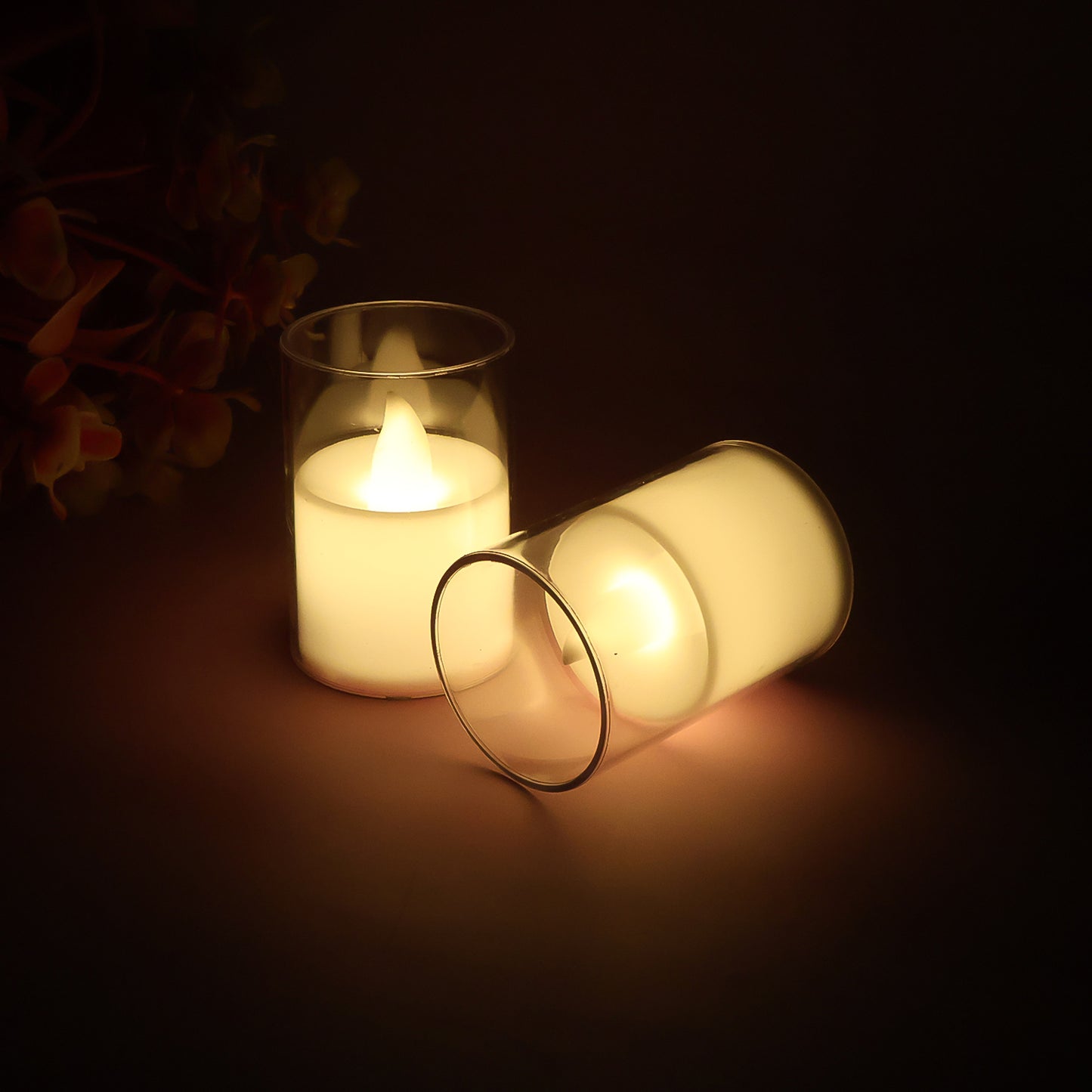 Set of Wukusy flameless LED votive candles with warm glow, perfect for safe, decorative lighting in any space.