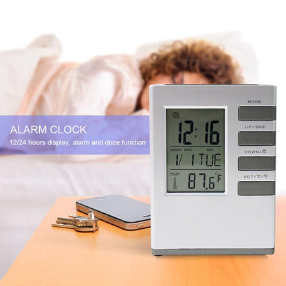 Wukusy multifunction cube digital desk clock with pen holder, compact office accessory, displaying time on a sleek black cube design