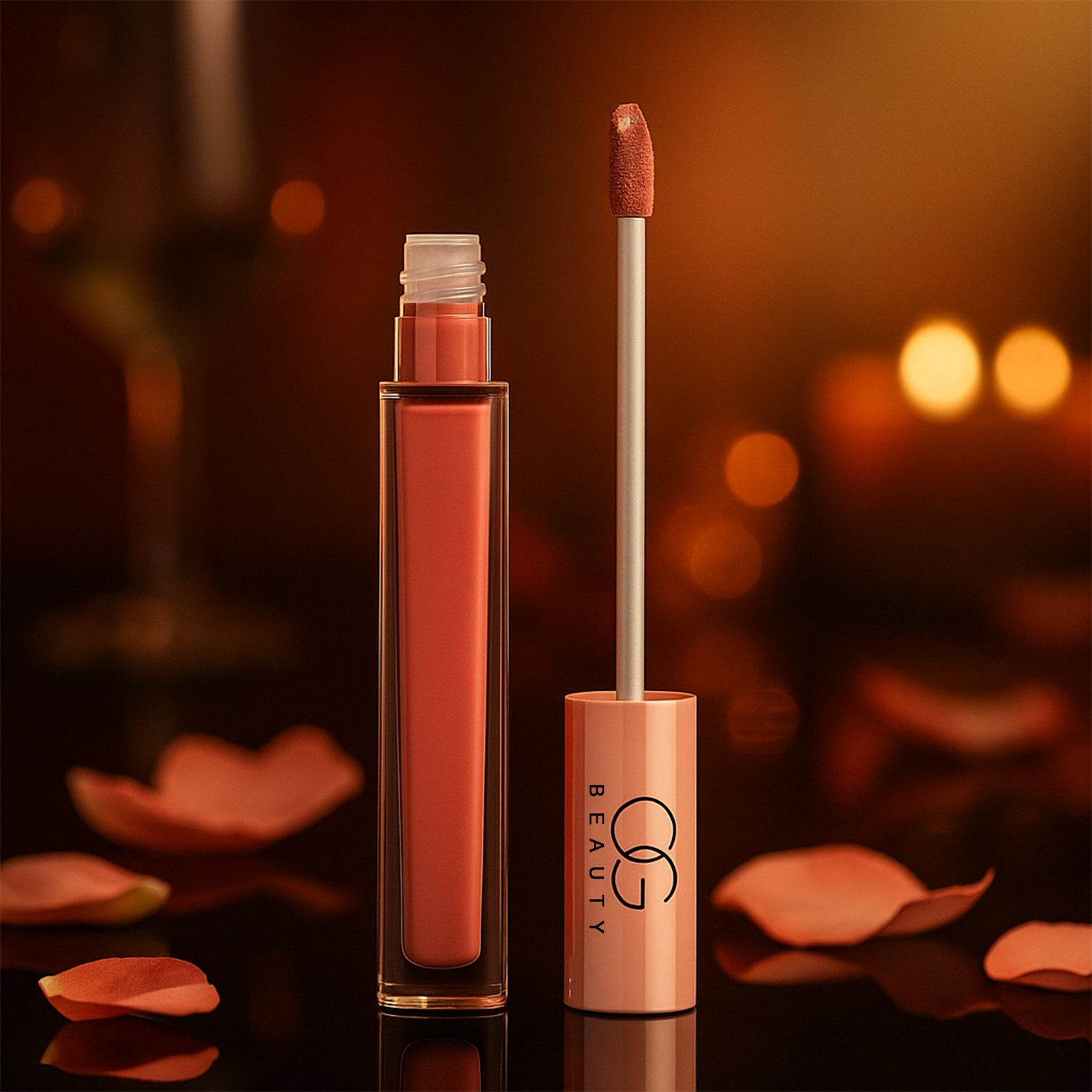 Wukusy Og Beauty Coral Charm Moisture Lock Liquid Lipstick in 4.5ml tube, featuring coral shade and sleek packaging.